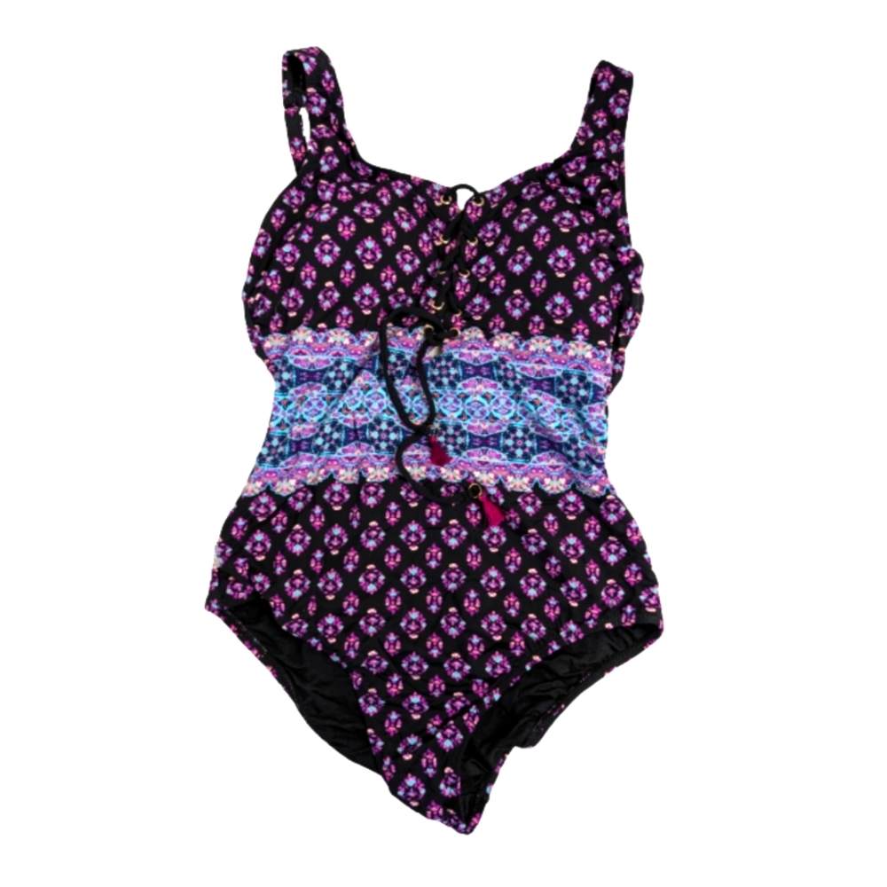 NWT Captiva Hermosa Lace-up Tassel One -piece Swimsuit Mumbai Diamond Print M